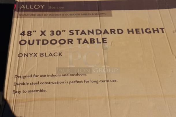 BRAND NEW! Lancaster Table & Seating Alloy 48"x30" Onyx Black Outdoor Table, possible scratches and dents, original box damaged.
