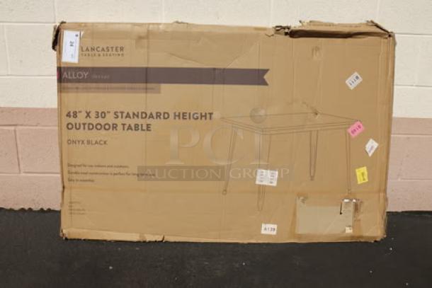 BRAND NEW Lancaster Table & Seating Alloy 48"x30" Onyx Black Outdoor Table. Original packaging damaged, possible scratches/dents.