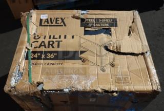 Lavex 257FSUC24363 36"x24"x35" steel utility cart, brand new, packaging damaged, may be missing parts.