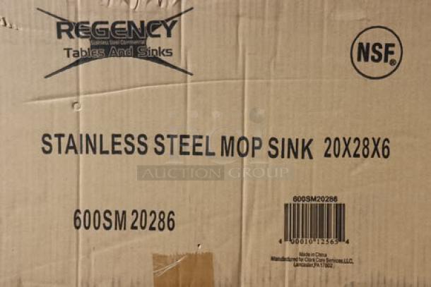 Box for Regency 600SM20286 stainless steel mop sink, model 20"x28"x6", NSF certified, brand new condition.