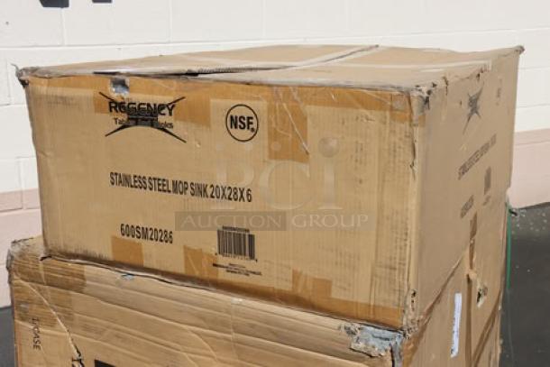 BRAND NEW Regency 600SM20286 33" stainless steel mop sink, 28"x20"x6" bowl, 16-gauge, boxed, NSF certified.