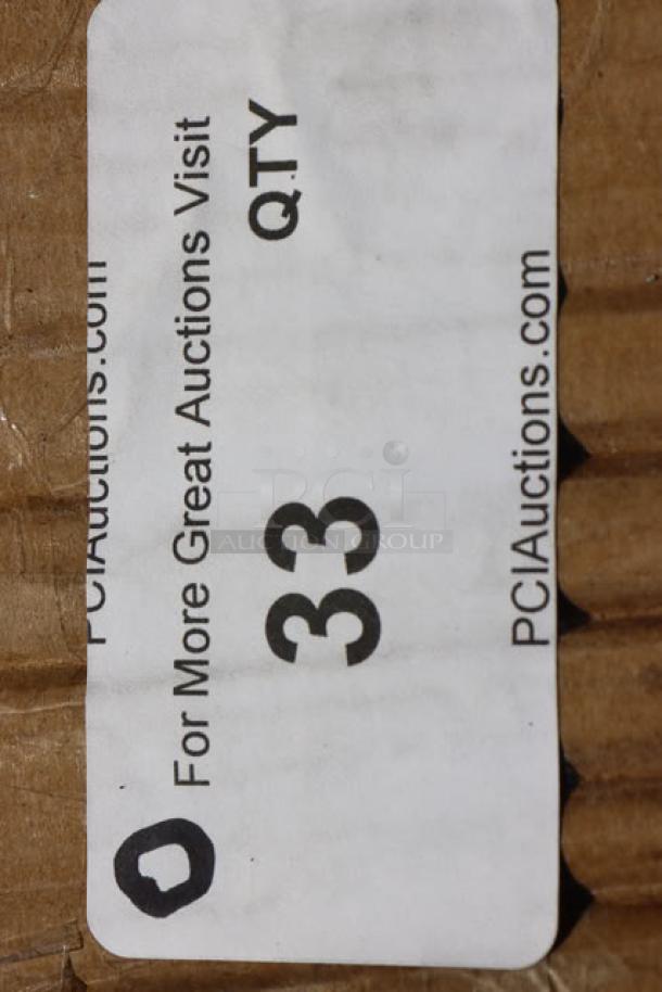 Cardboard box with a label showing "QTY 33" and promoting PCLAuctions.com for more auctions.