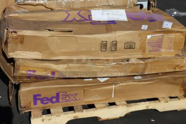 Brand new Lancaster Table & Seating 349TB72GRY30 industrial table base in slate gray; original packaging is damaged.