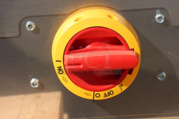 Red and yellow control knob on Alto-Shaam Vector F Series VMC-F3E oven, showing "ON" and "OFF" markings.