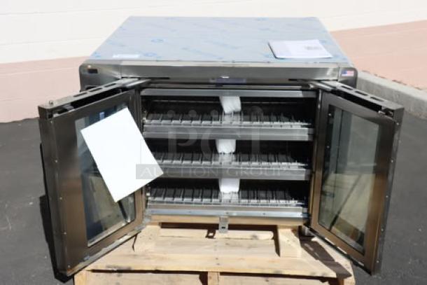 Brand new Alto-Shaam Vector F Series VMC-F3E multi-cook oven, 3-phase, 208/240V, minor scratches, open doors showing interior.