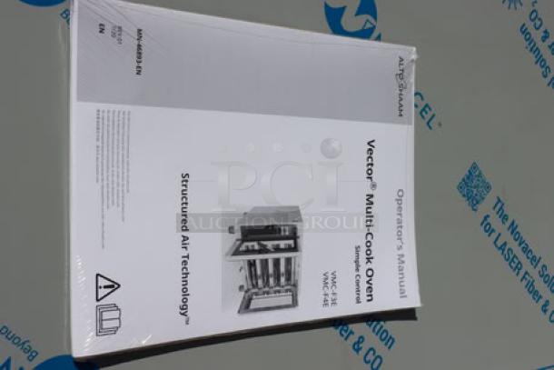 Operator's manual for Alto-Shaam Vector F Series VMC-F3E Multi-Cook Oven, model VMC-F3E. Semi-transparent packaging.