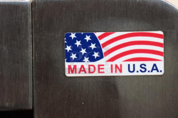 "Made in U.S.A." sticker on Alto-Shaam Vector F Series VMC-F3E multi-cook oven.