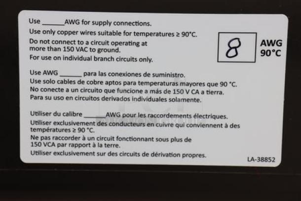 Alto-Shaam Vector F Series VMC-F3E Multi-Cook Oven label, indicates electrical specifications.
