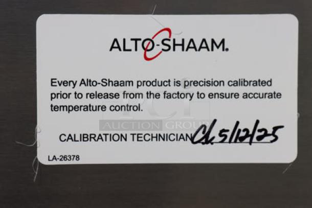 Alto-Shaam Vector F Series VMC-F3E Multi-Cook Oven tag, indicating calibration details with signature and date.
