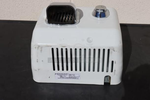 American Dryer DR-10N hand dryer, steel push button, white enamel, 120V, visible wear, serial IJ09 marked on label.