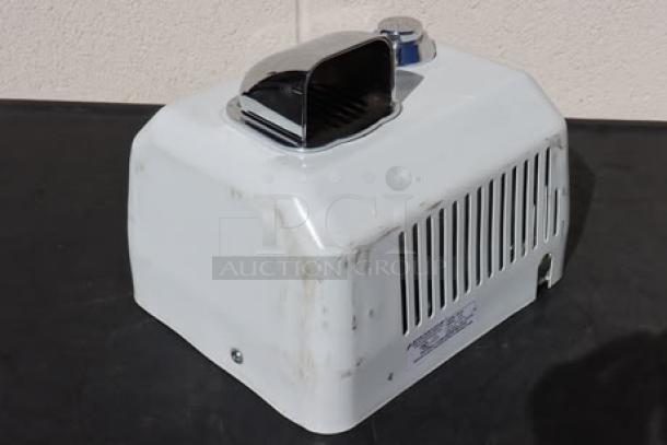 AMERICAN DRYER DR-10N hand dryer, white enamel, steel push button, 120V, 15A, visible wear, SERIAL: IJ09.