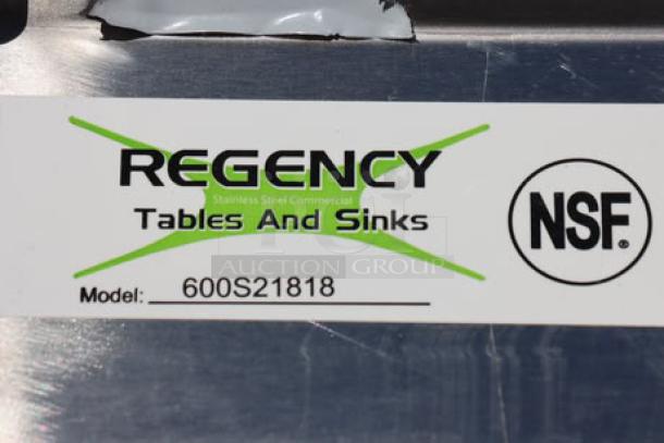 BRAND NEW SCRATCH-N-DENT Regency 600S21818 commercial sink label, NSF certified, 16 gauge stainless steel, two compartments.