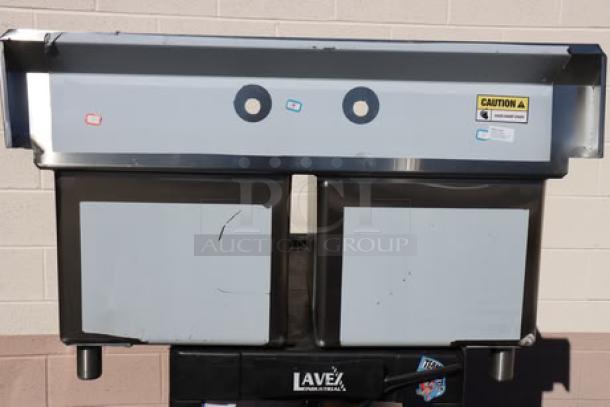 BRAND NEW REGENCY 600S21818 commercial sink, 43" two-compartment, 16-gauge stainless steel, 18"x18"x14" bowls, scratch-n-dent.