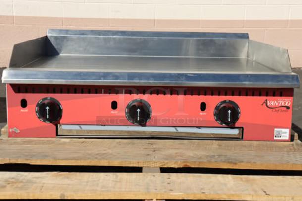 Brand new Avantco CAG-15-TG gas griddle, 15" countertop model with thermostatic controls, 35,000 BTU.