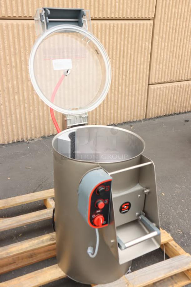 Brand new Sammic PI-20 potato peeler, 44 lb. capacity, 120V, 3/4 hp, minor scratches, open box, S/N: 10006182491103.