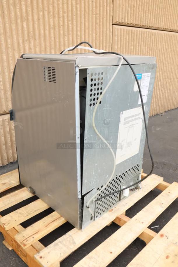 Brand new Scotsman UN1520A-1A undercounter nugget ice machine, 57 lb. bin, 115 volts, scratch-n-dent condition on pallet.