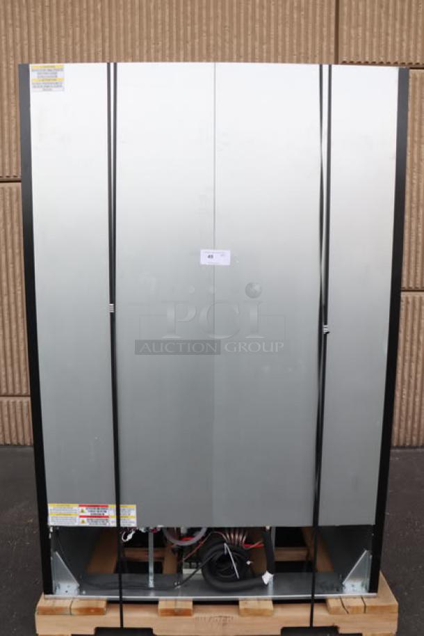 Beverage-Air MMR45HC-1-B refrigerator, 52" black, 44 Cu. Ft., minor scratches, dents, serial number 51 visible, new condition.