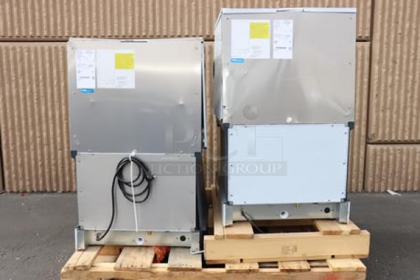 Scotsman HID525AB-1 Meridian ice machine and water dispenser, scratch-n-dent, brand new, 25 lb bin, 115V, on pallets.
