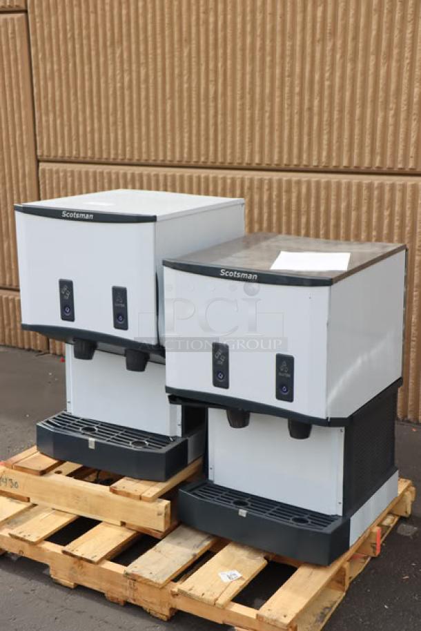 2 new Scotsman HID525AB-1 ice machines with water dispensers, 25 lb. bin, push button, air-cooled, 115V, on pallets.