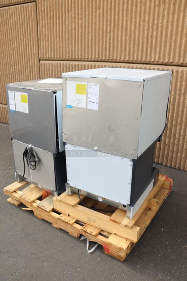 Brand new Scotsman HID525AB-1A Meridian countertop ice machine and water dispenser, 25 lb. storage, air-cooled, on a pallet.