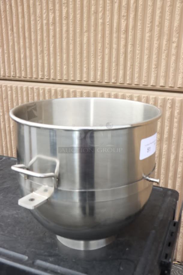 Avantco 177MX40BOWL 40 Qt. stainless steel mixing bowl, unboxed, minor scratches and dents, side handles, label visible.