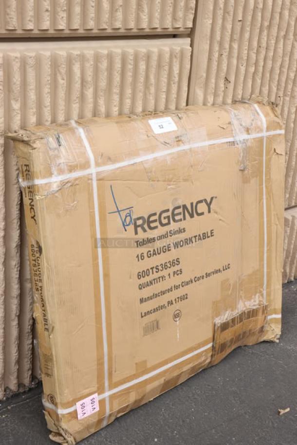 Regency 600TS3636S 36" x 36" stainless steel work table, sealed box, slight packaging damage, may have light scratches/dents.