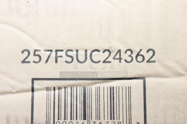 Lavex 257FSUC24362 barcode on packaging. 36" x 24" x 35" steel utility cart, new with scratches and dents.