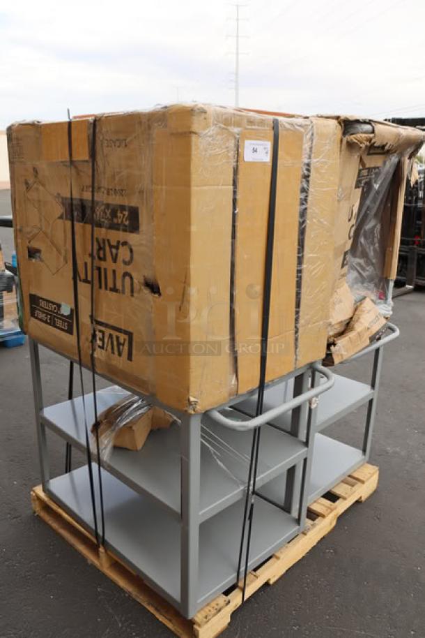 Lavex 257FSUC24362 36"x24"x35" steel utility cart, fully welded, brand new scratch-n-dent, shown in original packaging.