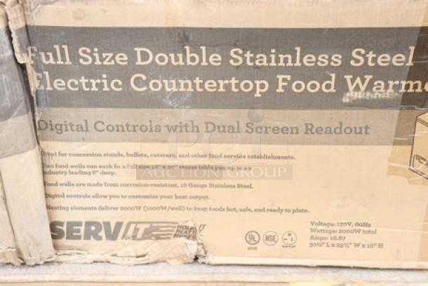 BRAND NEW ServIt FW200D 12"x20" Dual Well Electric Food Warmer, 2000W, digital controls, minor packaging damage.