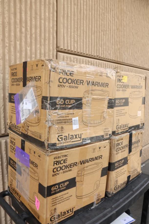 Brand new Galaxy 177RCSGB60 60-cup rice cooker/warmer in damaged original packaging, may have minor scratches/dents.