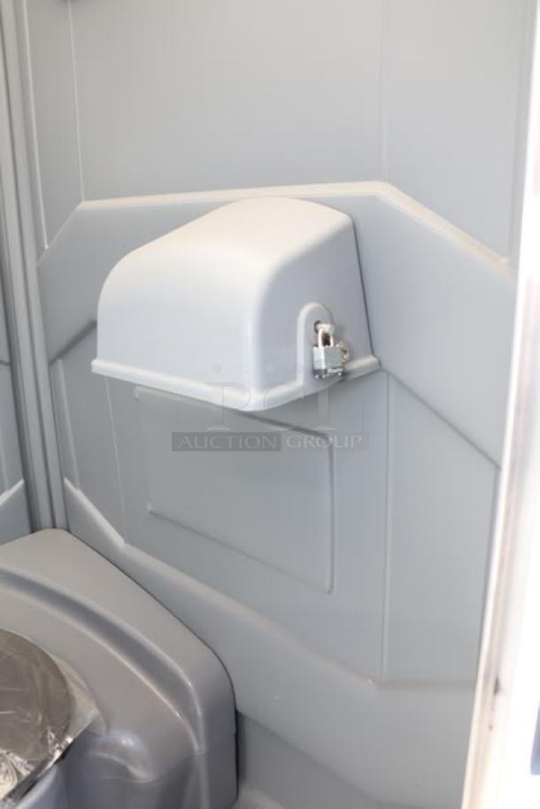 PolyJohn PJN3-1005 pewter portable restroom with translucent top, brand new, assembled, no packaging.