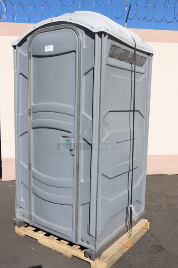 Brand new PolyJohn PJN3-1005 pewter portable restroom with translucent top, out of original packaging.