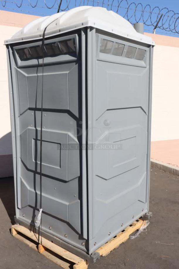 BRAND NEW PolyJohn PJN3-1005 pewter portable restroom with translucent top, assembled, out of original packaging.