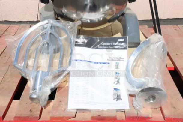 Vollrath 40757 20 Qt. Planetary Stand Mixer parts, includes attachments and manual; some damage, many parts usable.