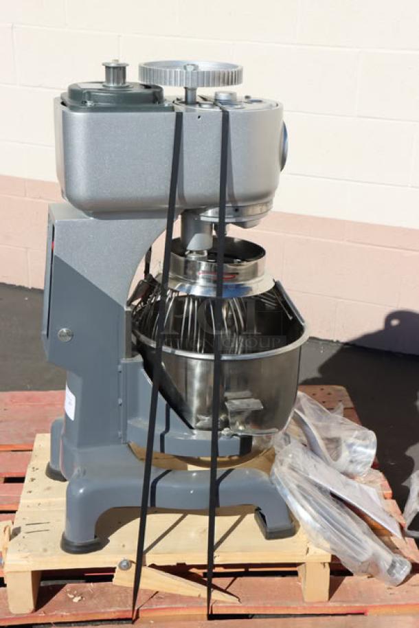Vollrath 40757 20 Qt. Planetary Stand Mixer, damaged with usable parts, includes guard and standard accessories.
