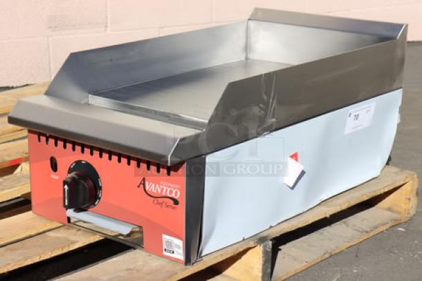 Brand new Avantco CAG-15-TG 15" countertop gas griddle, thermostatic controls, 35,000 BTU, minor scratches.