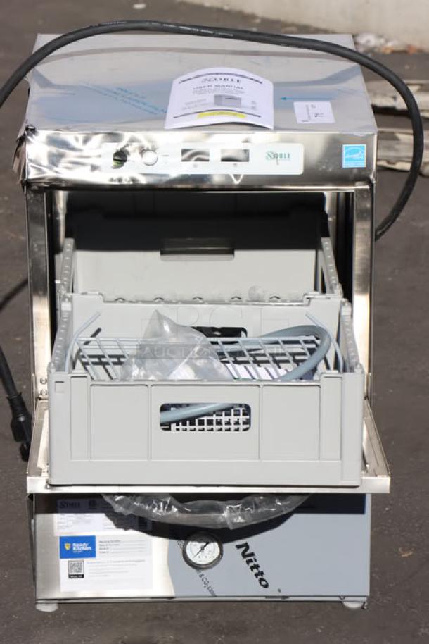 Brand new Noble Warewashing HTGW high-temp glass washer, 208V/240V, 1 Phase, serial 8103227177. Scratch-N-Dent condition.