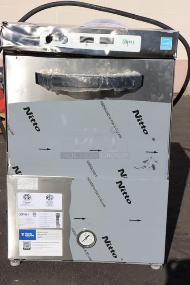 Noble Warewashing HTGW high-temp glass washer, 208V/240V, 1 phase. Brand new, scratch-n-dent condition. S/N: 8103227177.