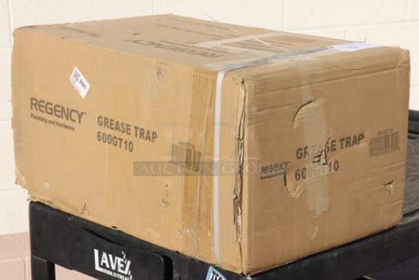 Regency 20 lb. 10 GPM grease trap, model 600GT10, PDI certified, in damaged original packaging. Potential scratches/dents.