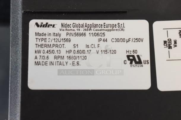 Brand new Blodgett 56966 blower motor. Details: Nidec label, made in Italy, Type: 12U1569. Out of original packaging.