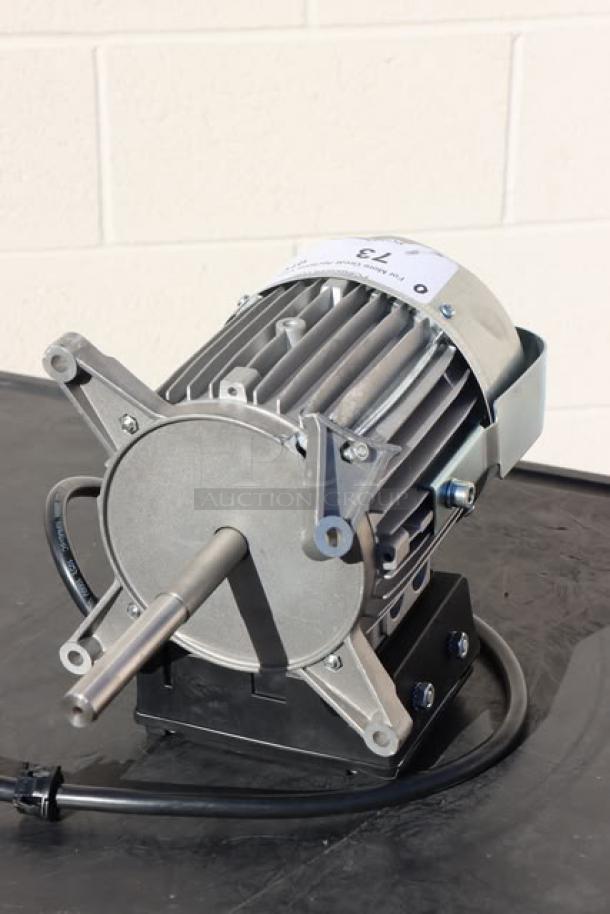 BRAND NEW Blodgett 56966 blower motor, out of packaging. Features metal casing, wiring, and model label.