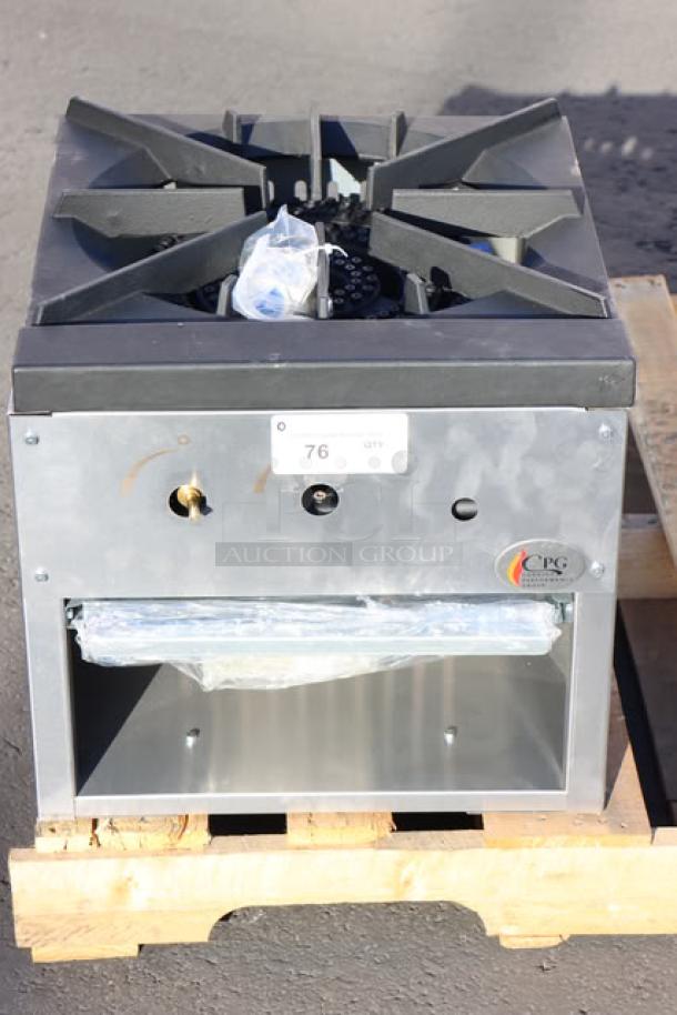 Brand new Cooking Performance Group CPG-SP-18-L propane stock pot range, 80,000 BTU, with minor scratches, S/N: CPG67243452998.