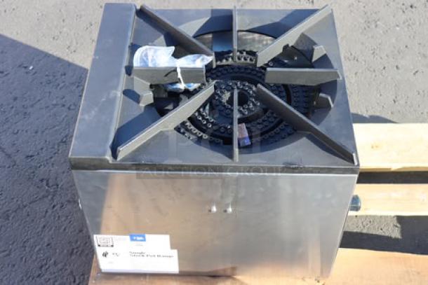 Brand new Cooking Performance Group CPG-SP-18-L stock pot range, liquid propane, 80,000 BTU, includes labeling and packaging.