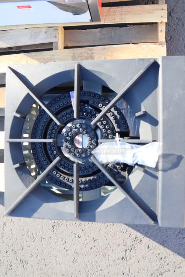 Brand new Cooking Performance Group CPG-SP-18-L stock pot range, 80,000 BTU, liquid propane, includes visible serial number tag.