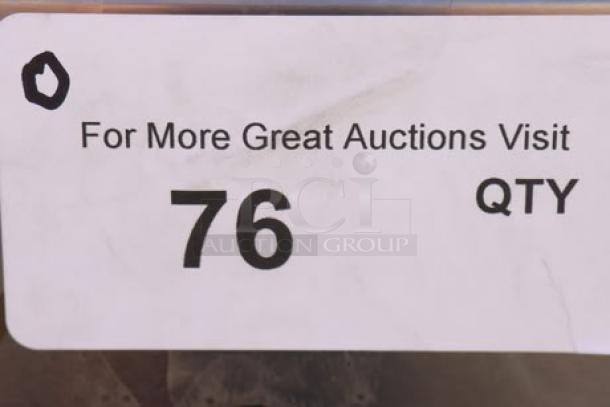 A white label with black text reads "For More Great Auctions Visit," followed by "76 QTY."