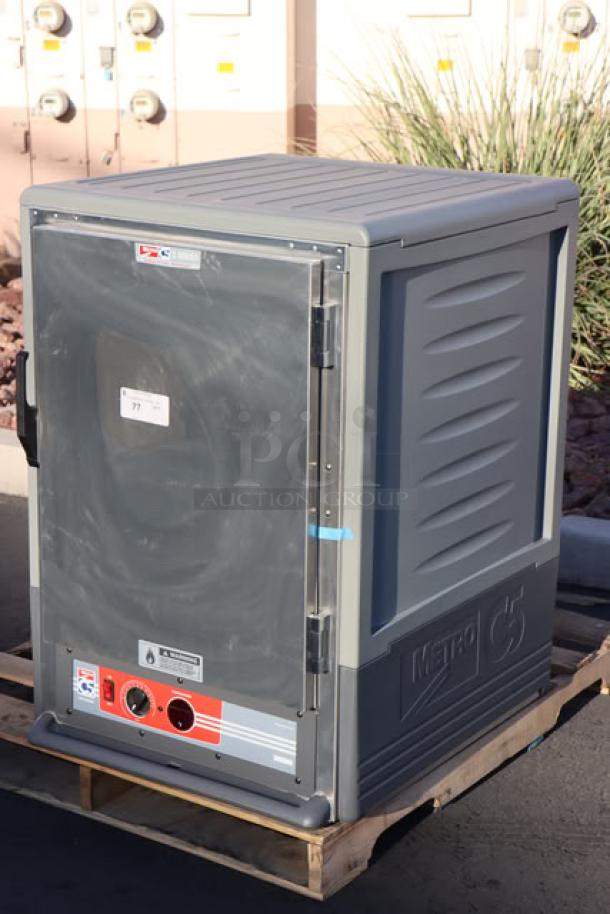 Brand new Metro C535-HFS-U-GY heated holding cabinet with solid gray door, 120V, 16.7A, 2000W, out of packaging.