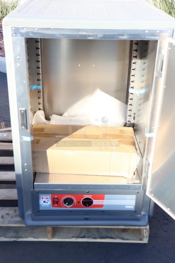 Brand new Metro C535-HFS-U-GY heated holding cabinet, gray, solid door, 120V, 16.7A, 1 phase, 2000W, out of packaging.