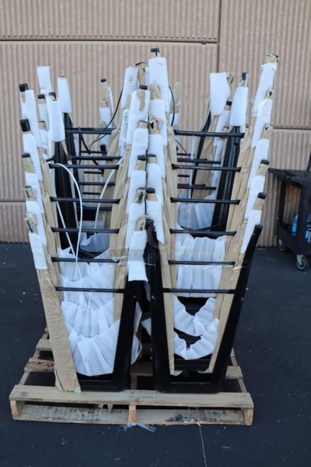 Lancaster Table & Seating 164BNBKLSBLK Alloy Onyx Black Outdoor Barstools, unboxed, minor scratches/dents, protective wrapping.