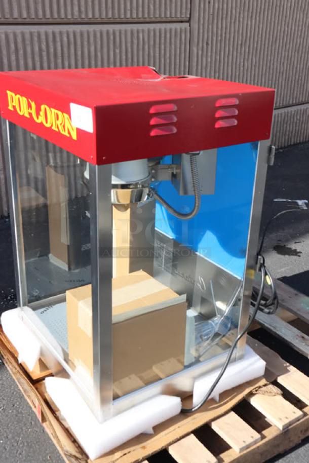 Cretors T-3000 Red Top Popcorn Popper, 12 oz., 120v, new, unboxed. Dented top backside. Model T312A11-XXX-CSS.