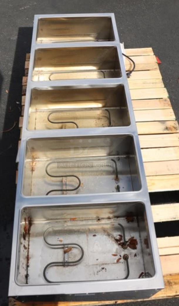 Brand new ServIt 423ESTSWOPB five pan open well electric steam table, 3750W, dirty wells, partially enclosed base, S/N: 2025030502027.